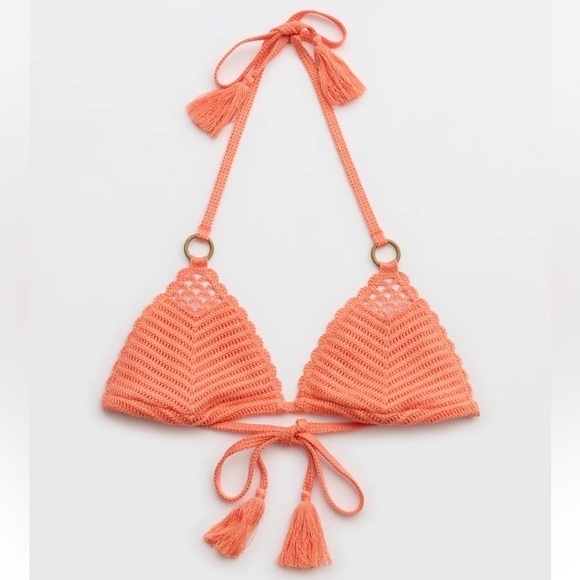 Aerie orange crochet triangle bikini top NWT size XL